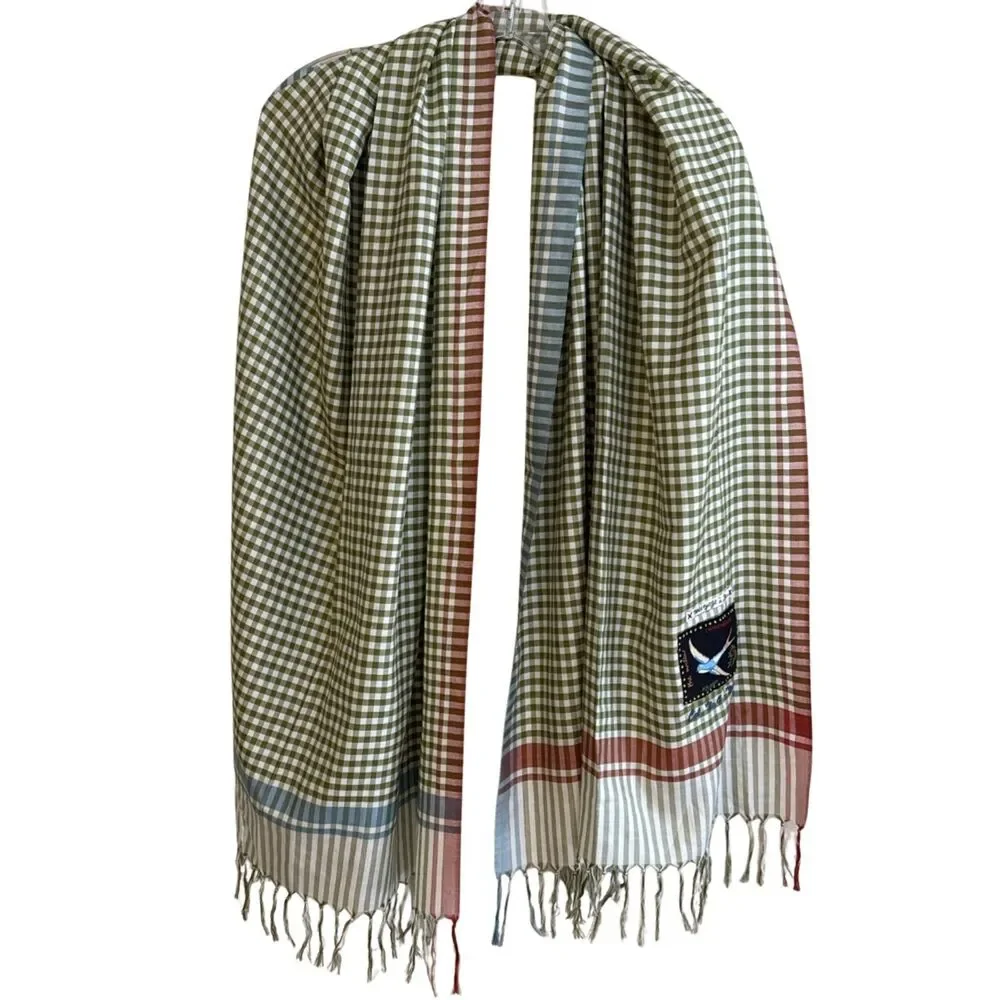 en Soie Zurich Satu Scarf 160 100% Silk Vichy Check Gingham Embroidered Sparrow